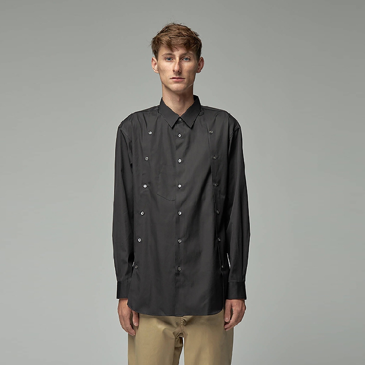 New men' clothing personality Multi-button stitching loose versatile shirt, Black