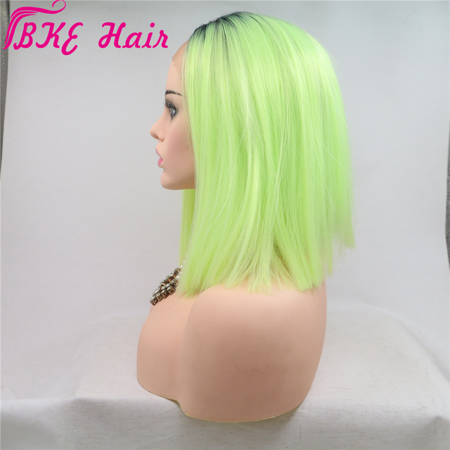 Deep middle part lace frontal Bob Wig Ombre light green color Wigs With Baby Hair short Straight synthetic Lace Front Wig Pre Plucked