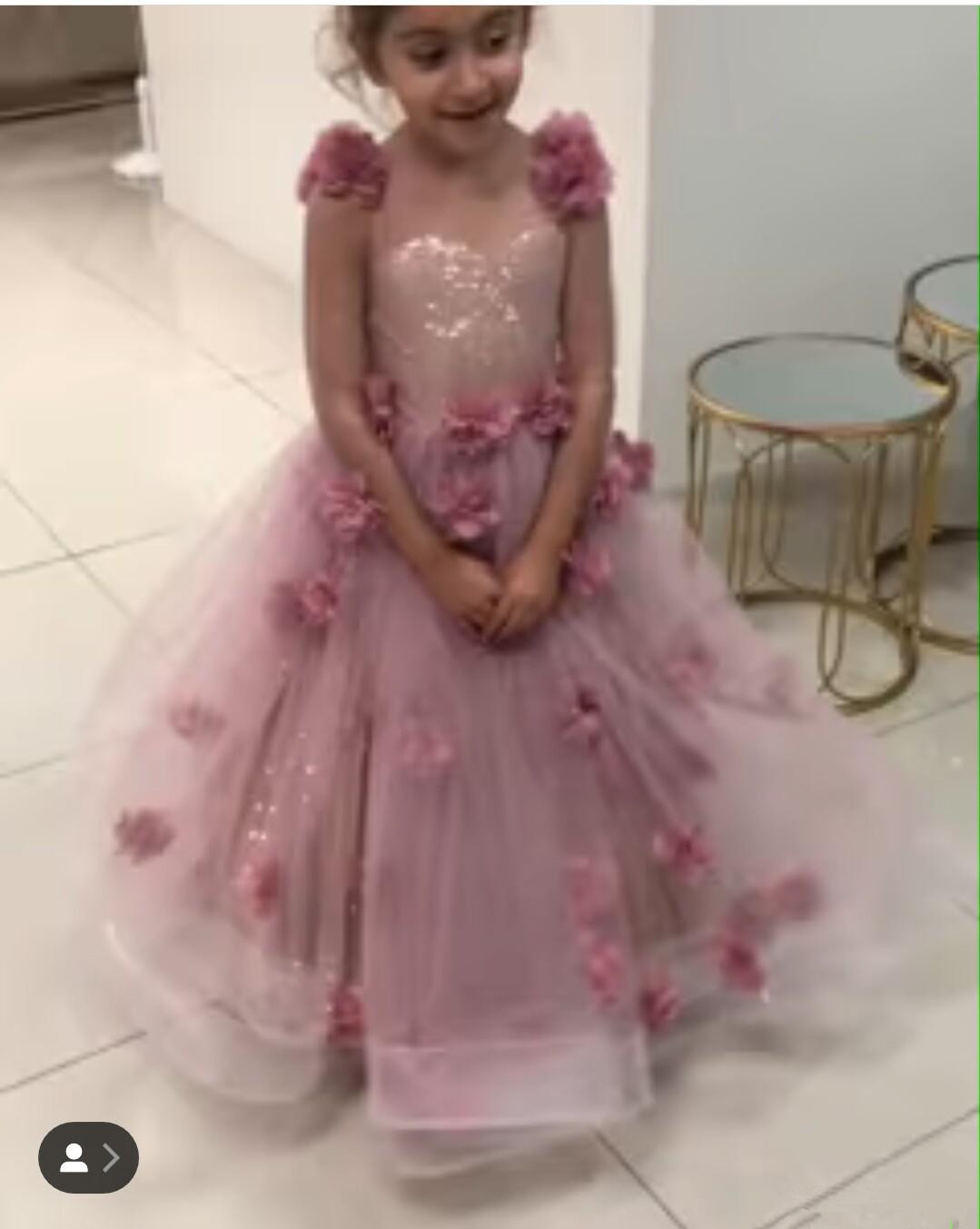 Cute Pink Flower Girls Dresses For Weddings 3D Floral Appliqued Kids Formal Wear Fashion Pageant Outfit Gowns vestidos de primera