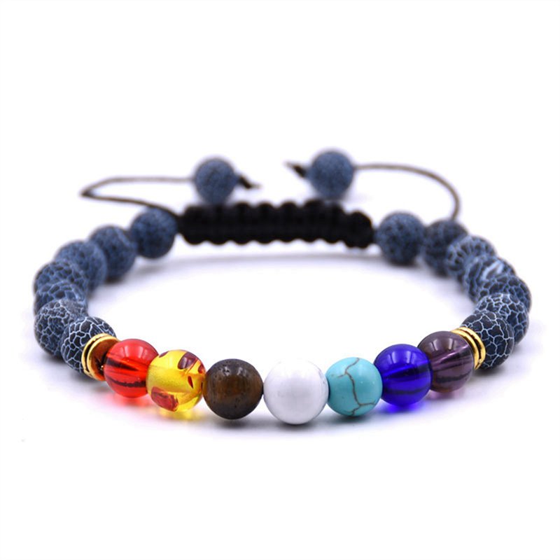 Ladies 8mm Lava Rock 7 Chakras Aromatherapy Essential Oil Disperser Bracelet Braided Natural Stone Yoga Bead Bracelet Bracelet