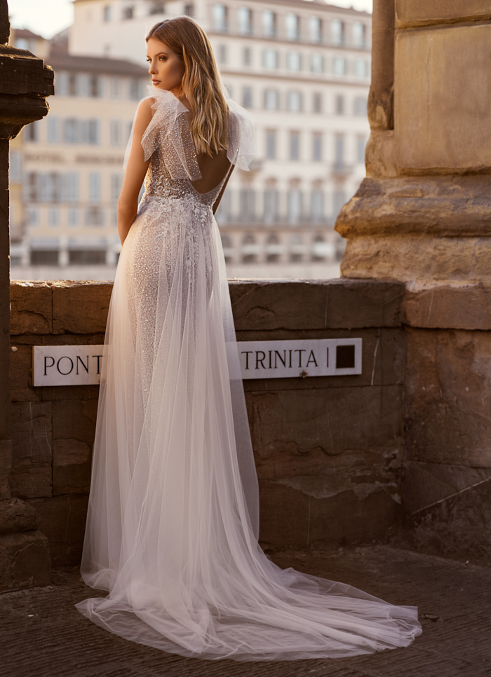 2020 Berta Wedding Dresses Deep V Neck Illusion Appliqued Lace Bead Split Bridal Gowns Custom Made Sexy Bohemia Wedding Dress