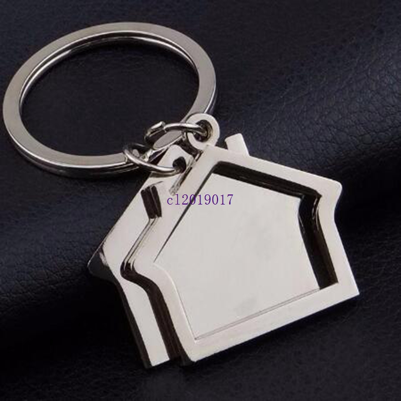 New Spin House Shaped Keychains Metal Real Estate Keyrings Custom LOGO for Gifts