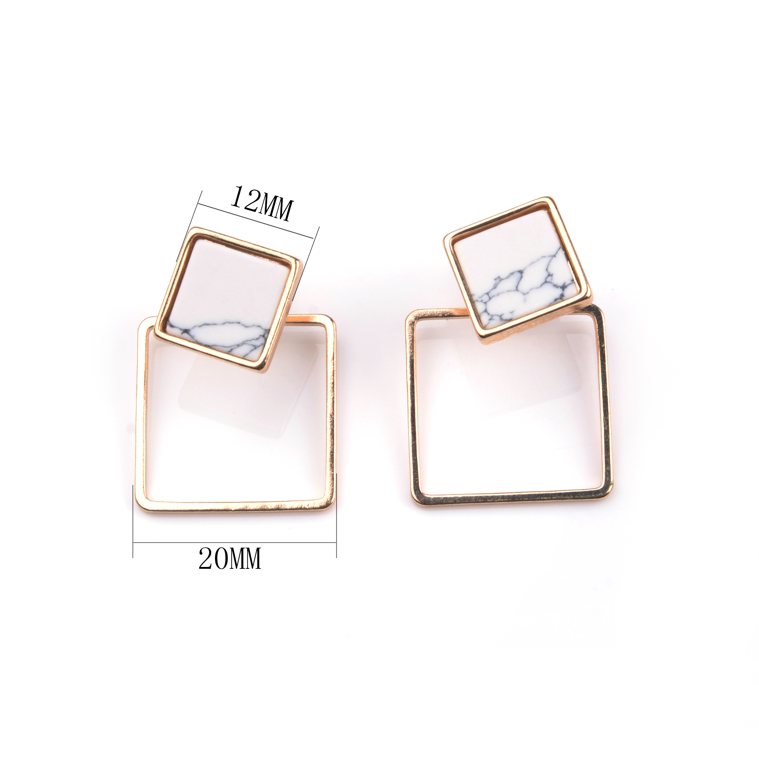 Geometric Square Green Pine Stud Earrings Men and Women Gold Inlay Temperament Personality Wild Easter Gift Earrings