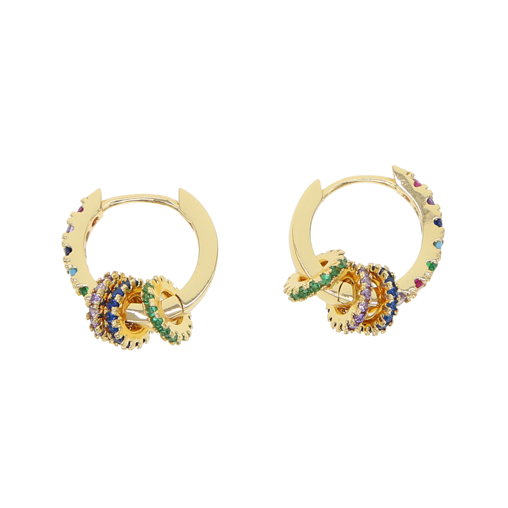 Small hoop with colorful cz circle floating beads unique fashion women girl mix cz color Huggie small hoop earring