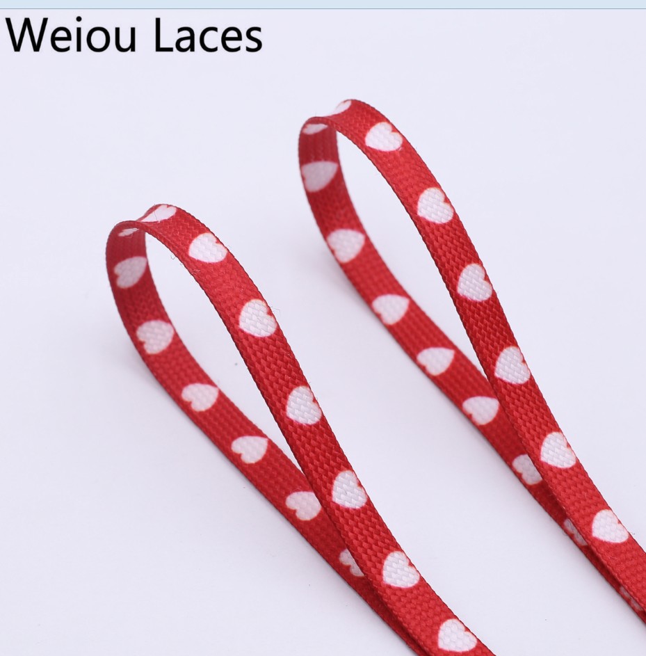 Weiou Digital Print Sublimated Shoelaces Flat Printed Red White Heart Boot Laces Heat Transfer Latchet For Flats Sneakers