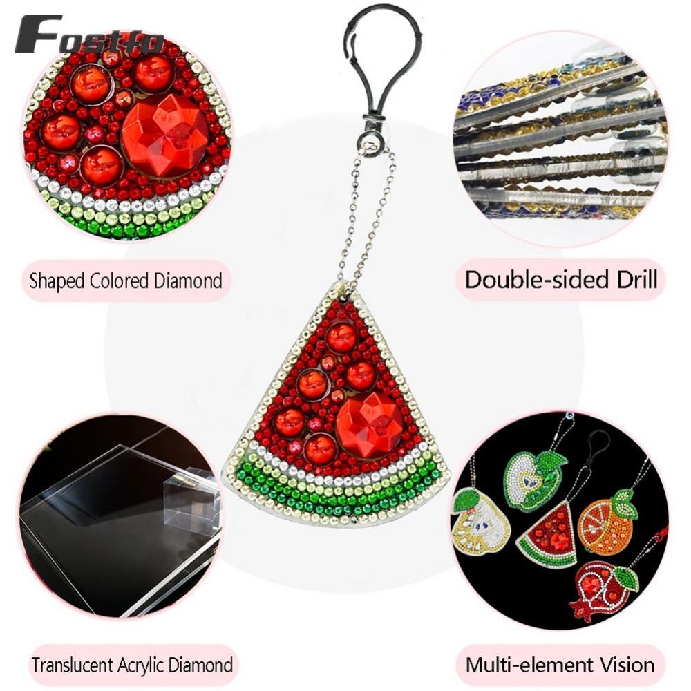 5pcs/Lot Diy Full Drill Rhinestone Keychain Colorful Russian Doll Fruit Butterfly Love Heart Pendant Key Ring Women Jewelry Keyring Chain