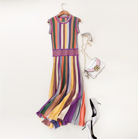 hot sale summer fashion women clothes knitwear rainbow striped sweater dress round neck sleeveless mid calf pleated casual dress, Navy blue
hot sale summer fashion women clothes knitwear rainbow striped sweater dress round neck sleeveless mid calf pleated casual dress, Navy blue