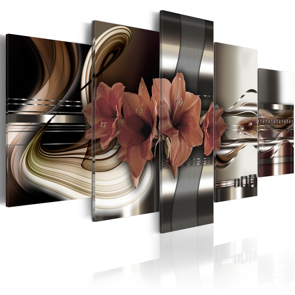 5 Panels Abstract Metal Flowers Painting Purple Flower Oil Pictures Living Room Decoration Paintings 5 Piece Canvas Wall Art No Frame (Unfra