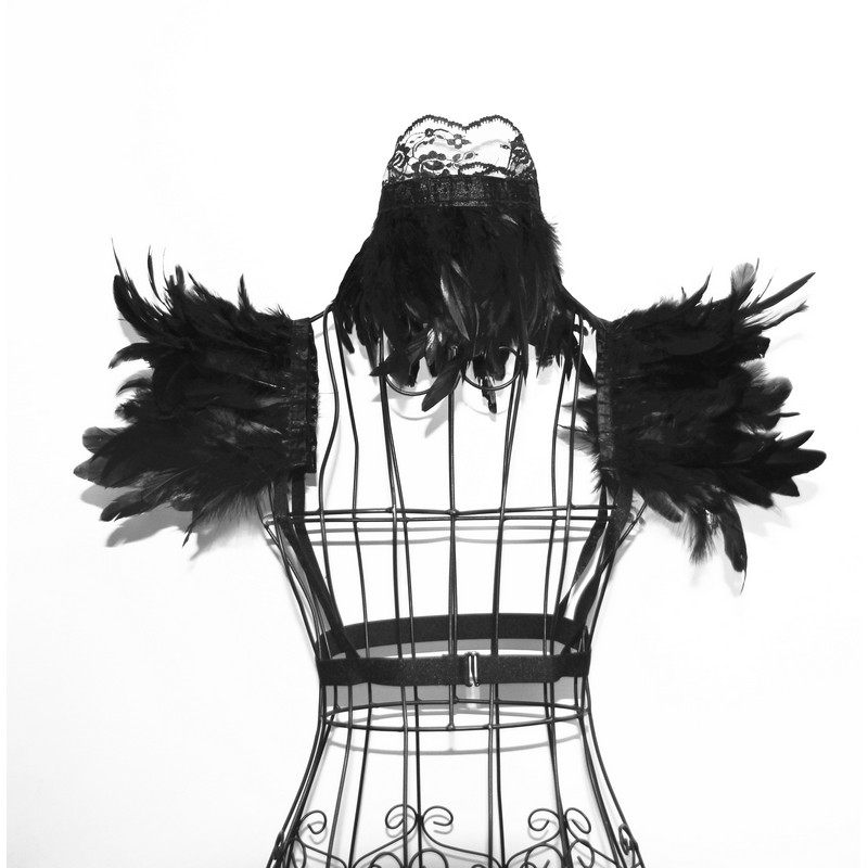 Women 3pcs Set Vintage Corset Top with Feathers Cape and Collar Outfit Halloween Burlesque Party Halterneck Side Hip Curve Overbust Corset