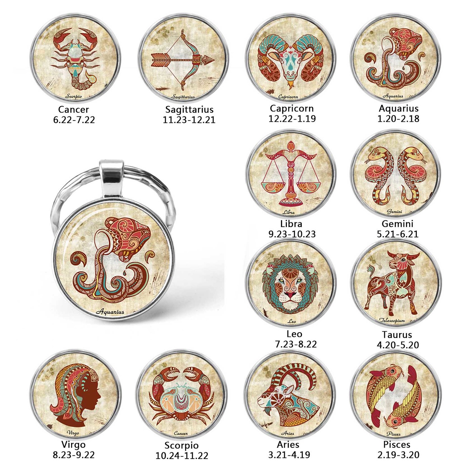 12 Constellation Pisces Aries Taurus Leo Pendant Jewelry Zodiac Sign Key Chain Silver Keyring Glass Dome Keychain Birthday Gift
12 Constellation Pisces Aries Taurus Leo Pendant Jewelry Zodiac Sign Key Chain Silver Keyring Glass Dome Keychain Birthday Gift