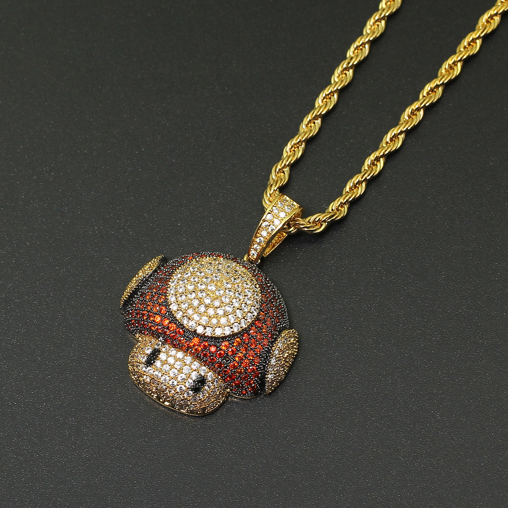 Wholesale-Hip Hop mushroom Pendant Copper Micro pave with CZ stones Necklace Men Gift Jewelry CN059