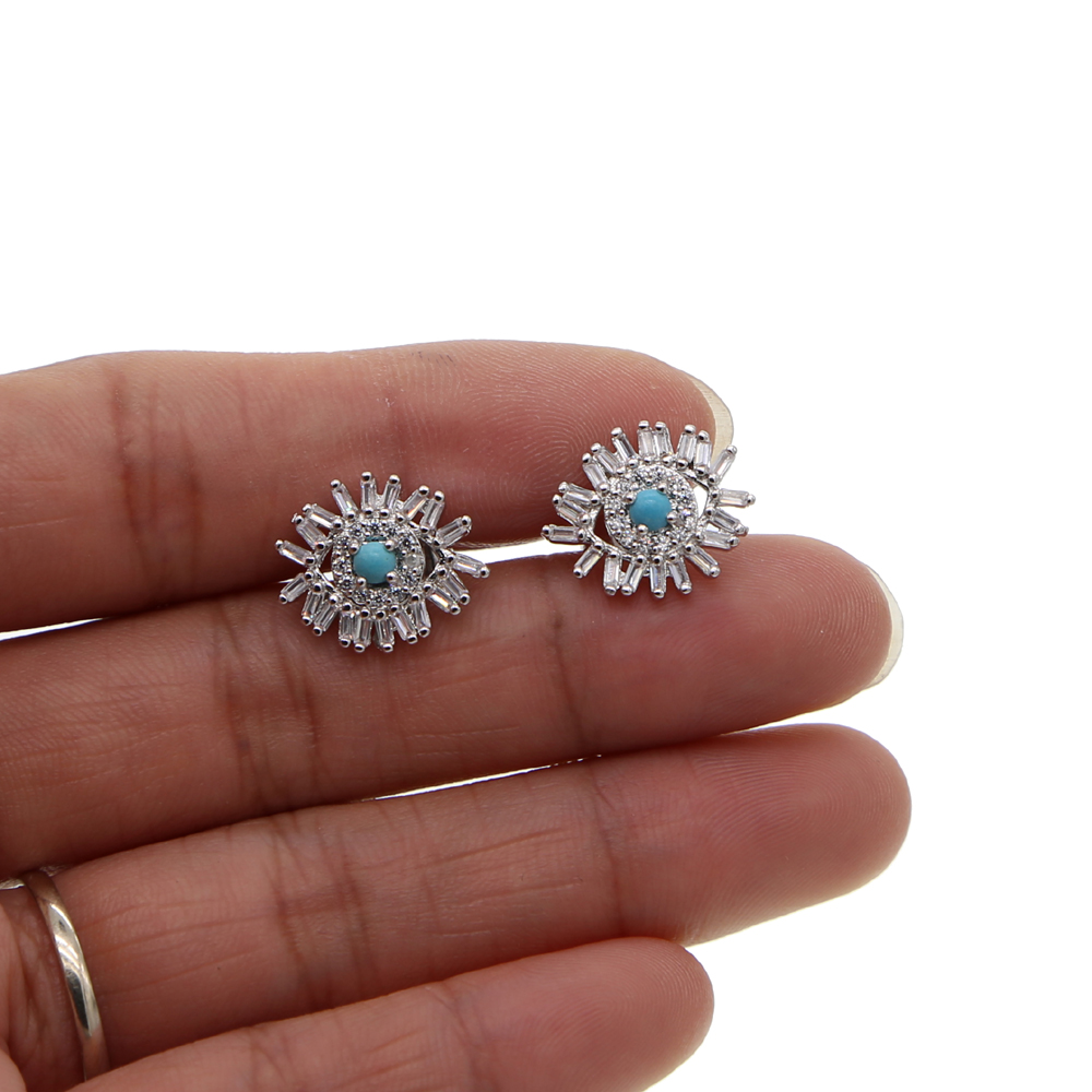 baguette cz firework evil eye stud earring pave cubic zirconia turquoise gemstone elegance gorgeous lucky women jewelry