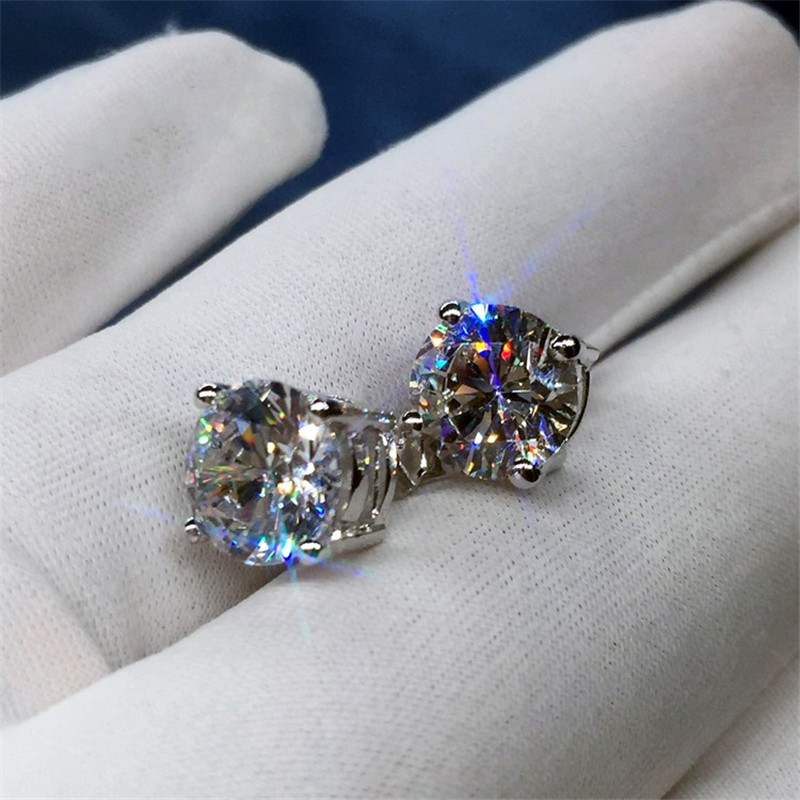 Vecalon Handmade 4 claws earring 3ct Dianond 925 Sterling silver Engagement wedding Stud Earrings for women men