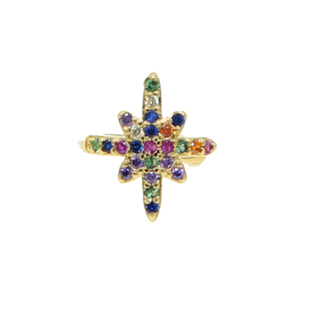 2024 1 piece rainbow cz ear cuff colorful cz northstar wrap clip earring for girls Clip No Pierced factory promotion stack earring clip