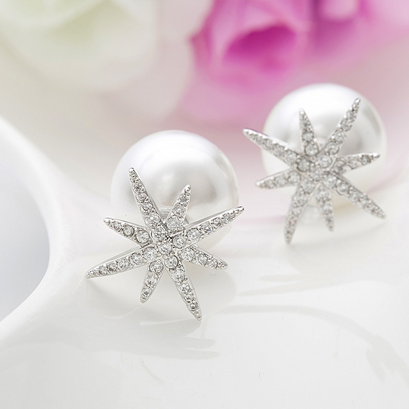 White Zircon Star Stud Earrings Pearl Ear Plug Fine Jewelry Wedding Earrings for Women Girl Gift