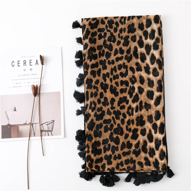 Black Winter Cotton Leopard Print Scarf Women Brown Scarve & Wraps Girls Fashion Hijab Long Scarf Shawls
