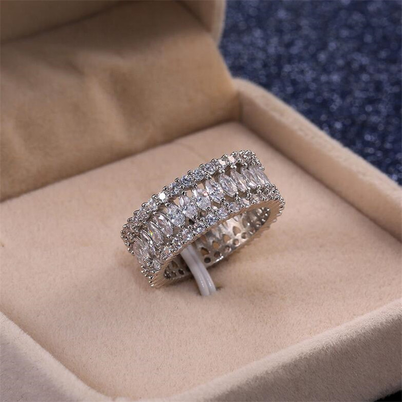 Marquise White Sapphire Sterg Sier Women's Wedding Band Ring