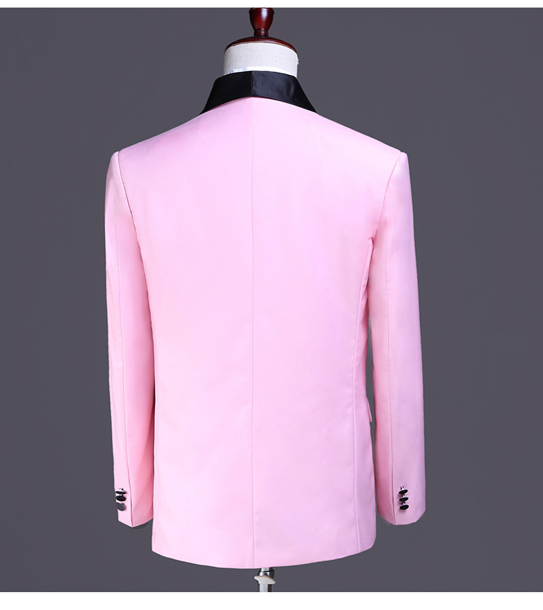 Chic Pink Mens Prom Suits Slim Fit Notched Lapel Groomsmen Wedding Tuxedos Two Pieces Formal Jacket+Pants+Bow In Stock
