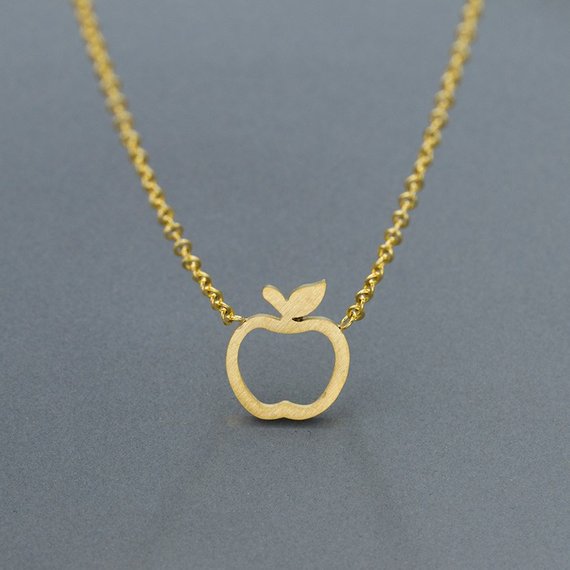 Hollow Outline Funny Simple Geometric Fruit Apple Shape Pendant Chain Necklaces for School Mentor Teacher Women Graduation Gifts