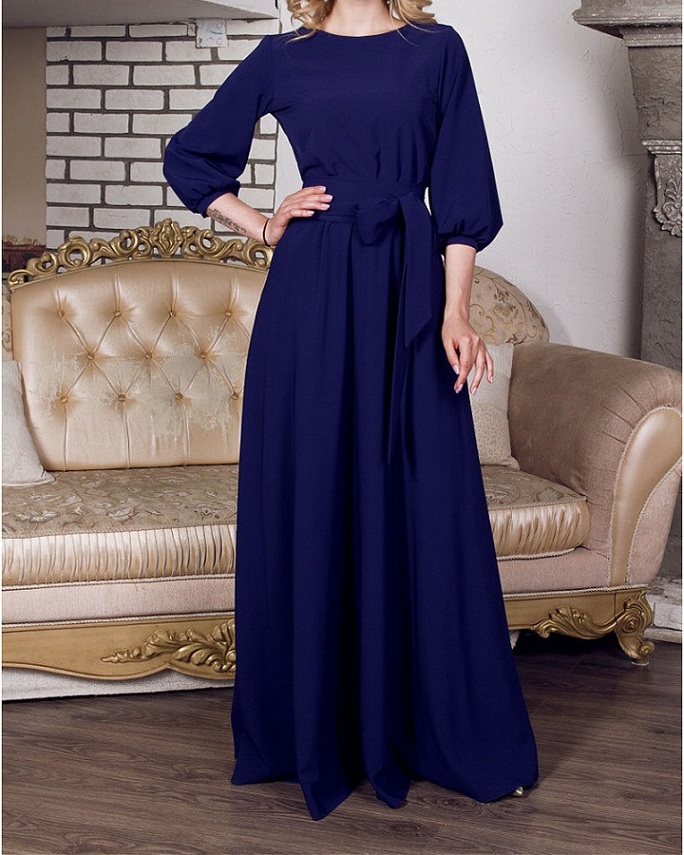 Wholesale-Luzuzi Spring woman O-Neck long dress new bohemian style slim vestidos vintage three quarter lantern sleeve casual dress CR6498