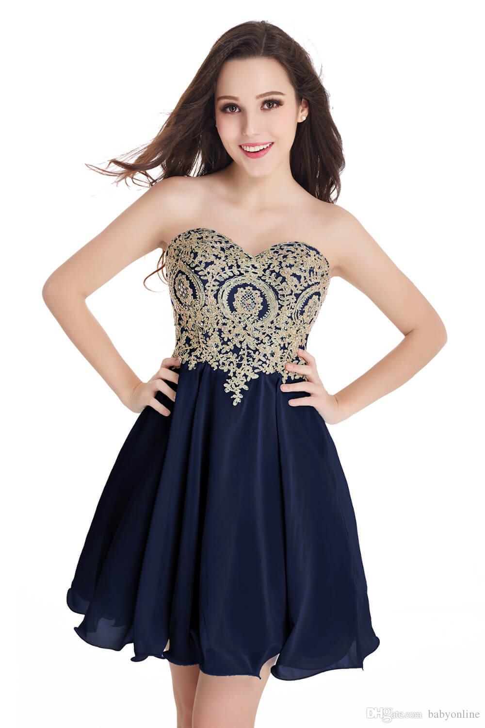 Babyonlinedress Sexy Backless Golden Lace Homecoming Dresses 2020 Charming Sweetheart Neck Chiffon Short Cocktail Party Prom Gowns CPS406