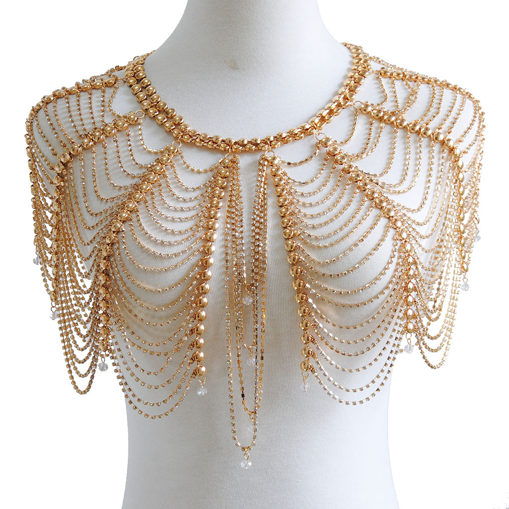 high quality fashion sexy necklace shoulder tassel heavy metalic glittering rhinestone body gold chain jewelry for night clubs
high quality fashion sexy necklace shoulder tassel heavy metalic glittering rhinestone body gold chain jewelry for night clubs