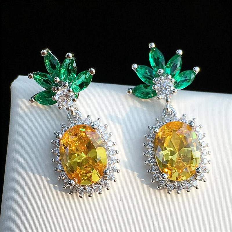 Sterg Pineapple Drop Earrings | Sier Cubic Zirconia Jewelry for Women