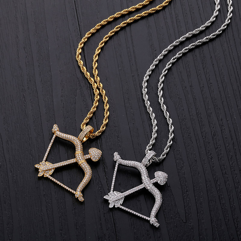 New Designed Iced Out Bow & Arrow Pendant Solid Back Necklace Hip Hop Gold Silver Color Mens/Women Charm Chain Jewelry
New Designed Iced Out Bow & Arrow Pendant Solid Back Necklace Hip Hop Gold Silver Color Mens/Women Charm Chain Jewelry