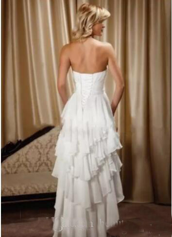 New Arrival Short Front Long Back Sweetheart Chiffon Wedding Dresses High Low Country Western Wedding Dresses Short Bridal Gowns