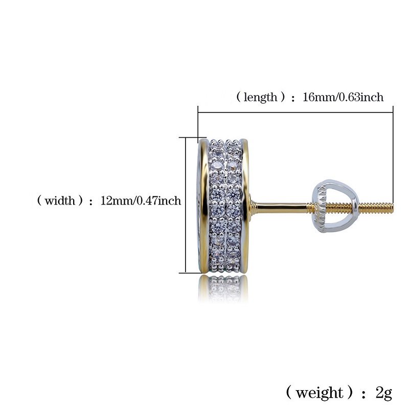 Mens Hip Hop Stud Earrings Jewelry Fashion Gold Round Zircon Iced Out Earring For Men