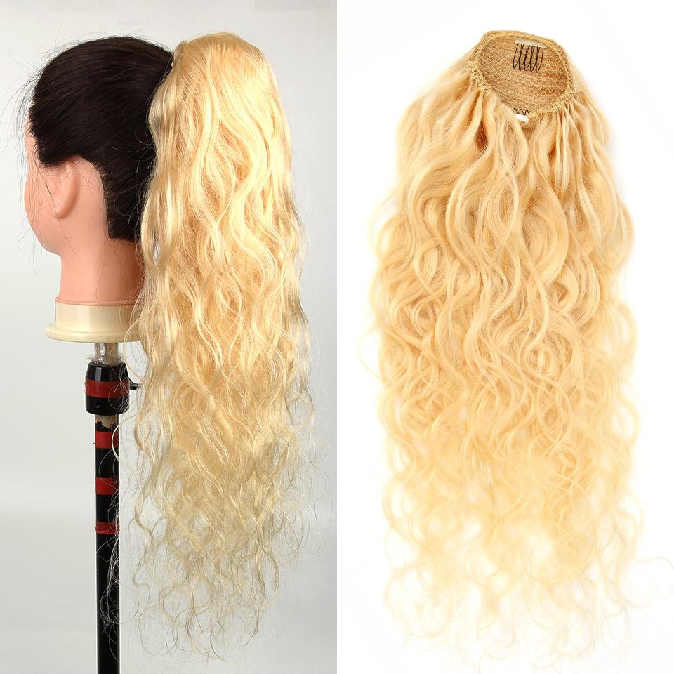 White Blonde Virgin Long Curly Ponytail Extensions #613 raw virgin human hair Ponytail HairPieces Drawstring With Two Combs