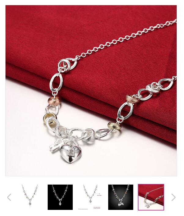 Dichroic insets heart lock hanging flower necklace sterling silver plate necklace STSN212,fashion 925 silver Chains necklace factory