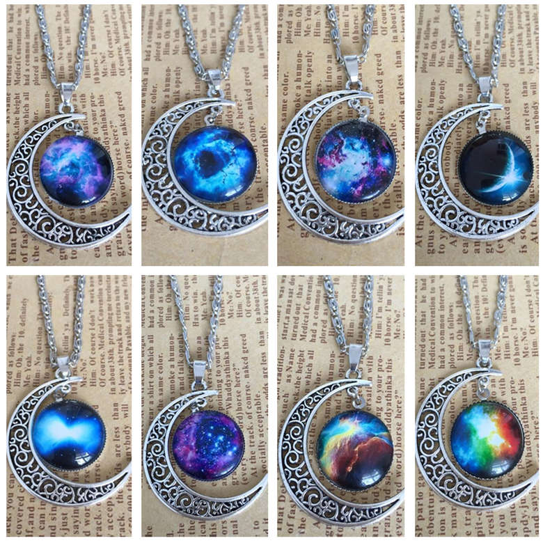 Foreign trade starry sky moon time gemstone men and women necklace DJN208 mix order Pendant Necklaces jewelry