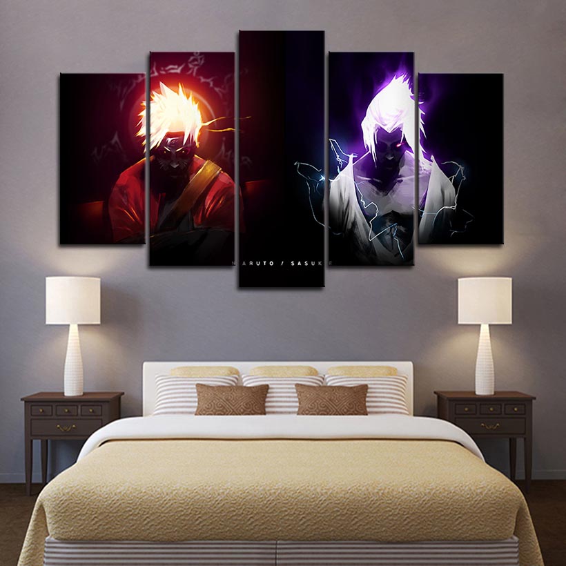 Framed 5pcs Japanese Anime Naruto And Sasuke Wall Art HD Print Canvas Painting Fashion Hanging Pictures Bedroom Decor