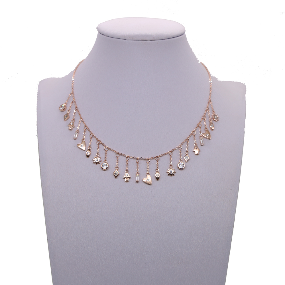 Fine 925 sterling silver lucky cute symbol tiny charms tassel chain choker statement 2019 gorgeous women collar necklace