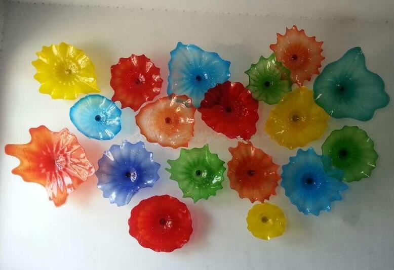 Now Trending Multi Color Murano Plates Lamp Lightings Scallop Edges Mouth Blown Glass Flower Wall Art Lamps Decorative Style Lights