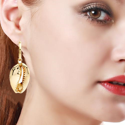 Shell earrings simple pendant natural alloy shell long section fashion creative female jewelry national wind elegant gift beach party golden