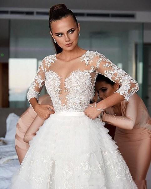 Zuhair Murad Designer Wedding Dresses Lace Long Sleeves Illusion Appliqued Tiered Skirts Summer Boho Wedding Dress Plus Size Bridal Gowns