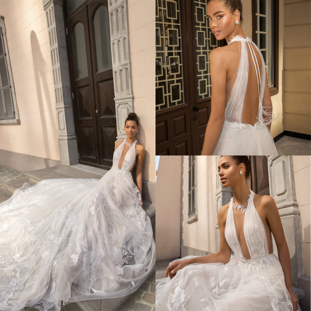 Elihav Sasson Wedding Dresses 2020 Lace Appliqued A-line Halter Backless Boho Bridal Gowns Sweep Train Sleeveless Bohemian robes de mariée