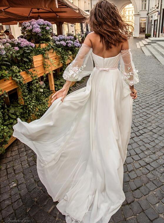 2019 Papilio Boho Wedding Dresses Sleeveless Ruched Thigh High Split Bridal Gowns robe de mariée Sexy Beach Wedding Dress