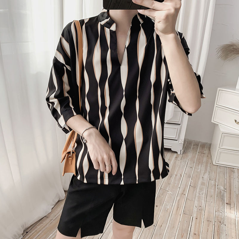 Summer Pullover Shirt Men's Fashion Contrast Color Casual Striped Dress Shirt Men Streetwear Wild Loose Short Sleeve Mens, Black
Summer Pullover Shirt Men's Fashion Contrast Color Casual Striped Dress Shirt Men Streetwear Wild Loose Short Sleeve Mens, Black
