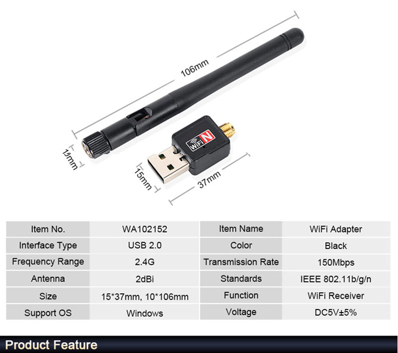 Efficient 150 Mbps USB Wi-Fi Antenna - Small Form Factor PCIe Networking Solution for Desktops