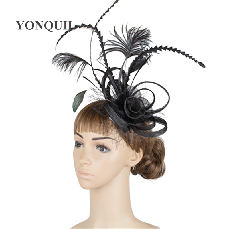 Vintage Gold sinamay base fascinator headwear occasion red bridal veils hair accessories feather millinery cocktail hat MYQ010