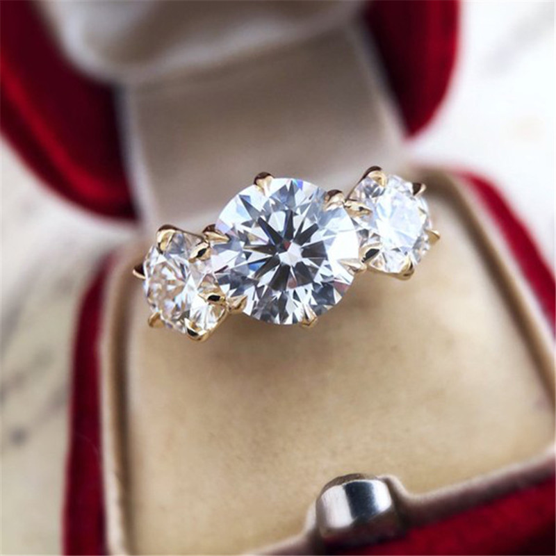 Vecalon Fashion Three stone ring 925 Sterling silver Diamond Engagement wedding band rings For women Bridal finger Jewelry Gift