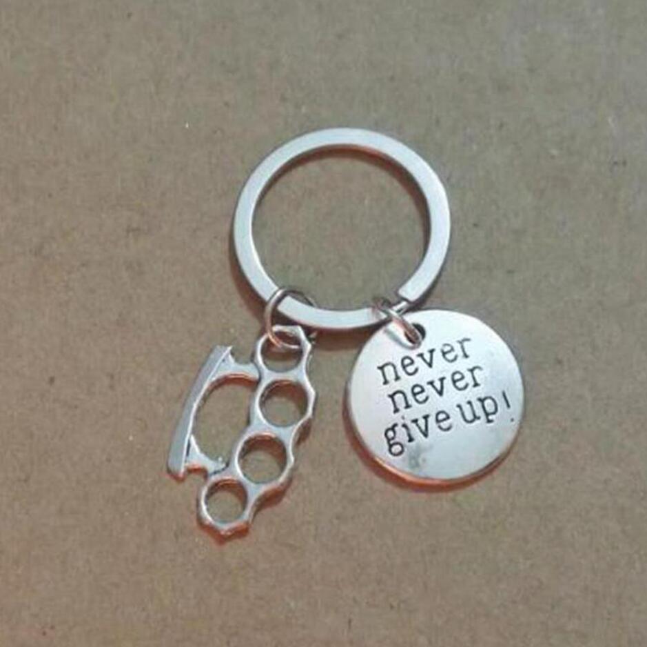 Never Give Up Brass Knuckle Dusters Metal Alloy Keychain For Keys Car Bag Key Ring Handbag Couple Key Chains Jewelry Men Gifts 705
Never Give Up Brass Knuckle Dusters Metal Alloy Keychain For Keys Car Bag Key Ring Handbag Couple Key Chains Jewelry Men Gifts 705