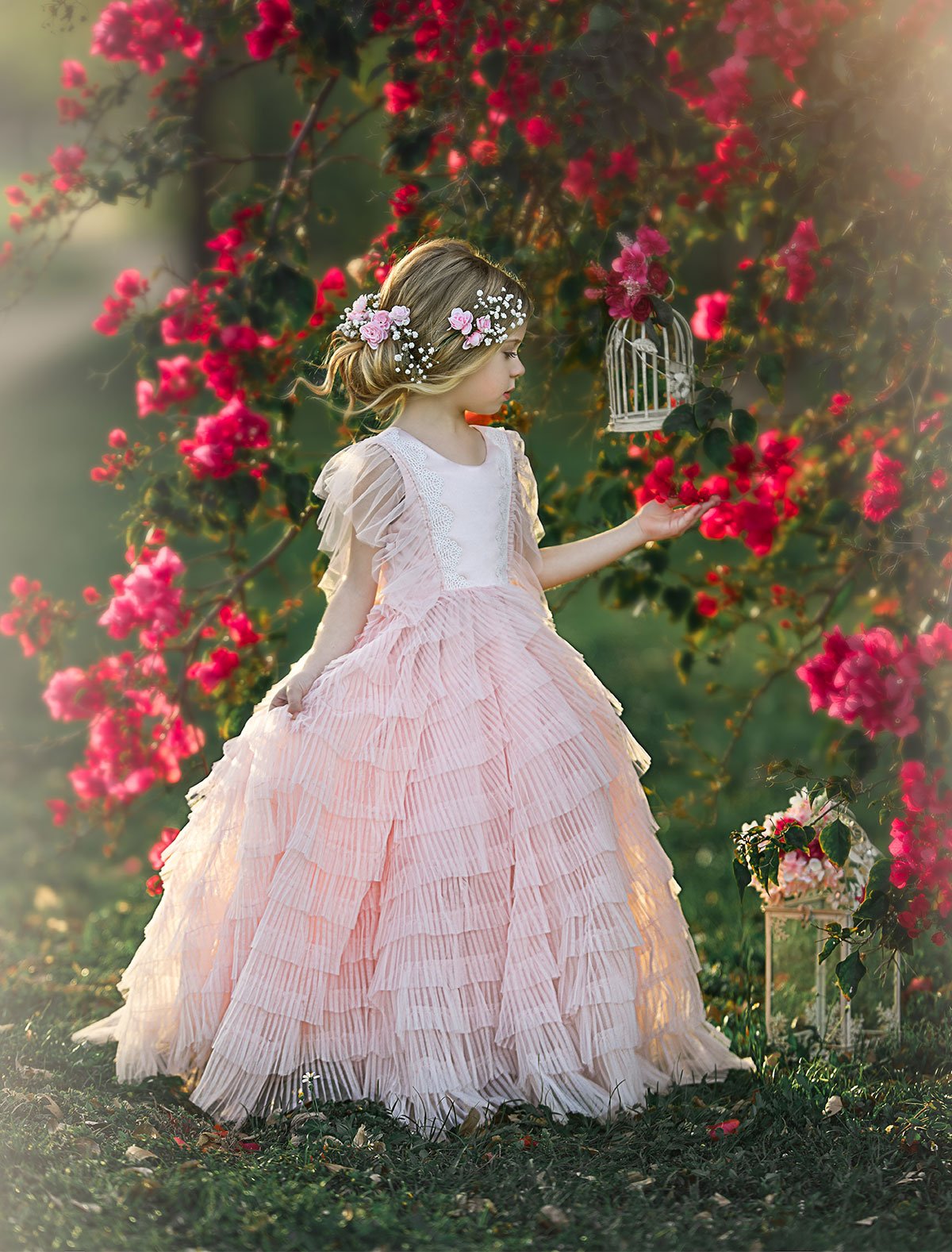 2019 Pink Beach Flower Girl Dresses Jewel Neck Boho First Communion Dress For Little Girl Cap Sleeves A-Line Cheap Kids Wedding Dress
