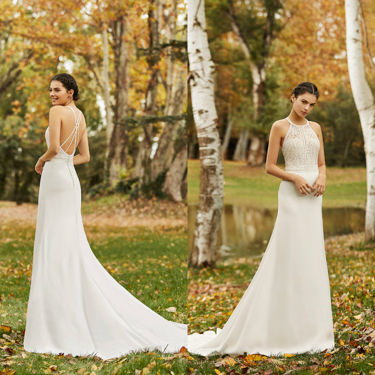 2020 Simple Mermaid Wedding Dresses Halter Sweep Train Lace Appliqued Beach Wedding Dress Custom Made Backless Robes De Mariée