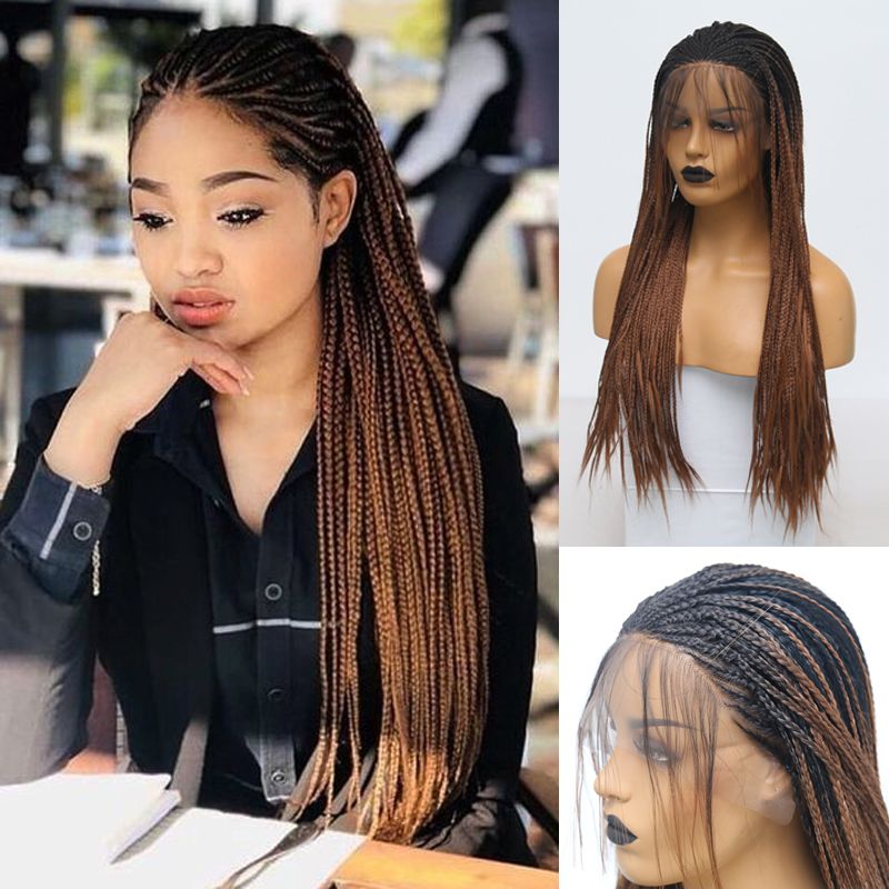 Ombre Wig High Temperature Fiber Hair Synthetic Lace Front Wig with Baby Hair Box Braided Wigs for Women Synthetic Wigs