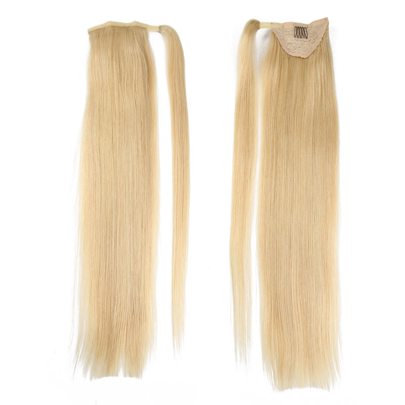 High quality remy hair blonde european ponytail , DIVA virgin Human wraps around clip in white honey blonde ponytail hairpiece