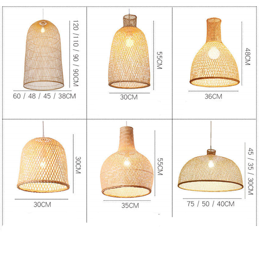 New Chinese Lantern Hotel Tea Staircase Hotel LED Bamboo Pendant Lights Hand Rattan Weaving Wood Pendant Lamp Lighting Luminaire